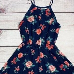 Francesca's Collections Floral Mini Dress - Navy and Pink
